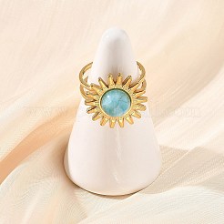 Cabochon di larimar naturale e anelli aperti in acciaio inossidabile per bracciale.&nbsp;RJEW-JR01090-01