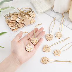 24 pièce 2 styles cœur/hexagone avec décorations de pendentif en bois pour plat à mots&nbsp;HJEW-GA00006