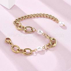 304 Edelstahlkabel- und kubanische Gliederkettenarmbänder für Damen&nbsp;BJEW-C089-07G