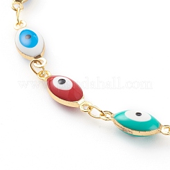 Pulseras y collares de cadena de eslabones de mal de ojo de esmalte de latón conjuntos de joyas&nbsp;SJEW-JS01185