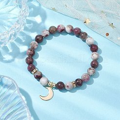 Bracelets extensibles en perles de tourmaline de fleur de prunier naturelle ronde de 8 mm&nbsp;BJEW-JB10469-02