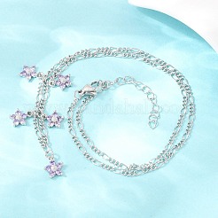 Halskette mit Anhänger in Form einer Figaro-Kette aus Messing mit lila Zirkonia-Blumenfassung für Damen&nbsp;NJEW-F364-01P