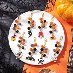 8 ciondolo decorativo in vetro e lega smaltata per Halloween&nbsp;HJEW-JM03686