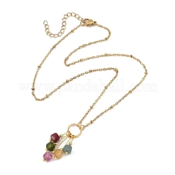 Colliers pour femmes avec pendentif à pampille en tourmaline naturelle multicolore facettée en forme de cube&nbsp;NJEW-JN06234