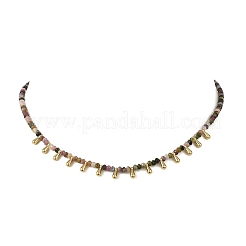 Collares con colgantes redondos facetados de turmalina multicolor natural y 201 dijes de acero inoxidable en forma de lágrima.&nbsp;NJEW-JN06428-01