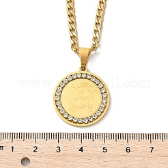 Colliers à pendentif ronds et plats en acier inoxydable 201 avec strass en cristal&nbsp;NJEW-P327-05G