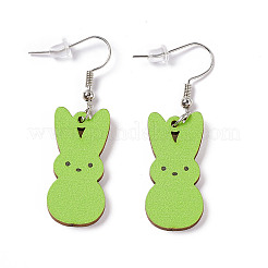 Boucles d'oreilles lapin en bois&nbsp;EJEW-D189-01B