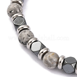 Bracelet en perles rondes en pierre de carte naturelle et en hématite synthétique magnétique&nbsp;X-BJEW-P339-02P-02