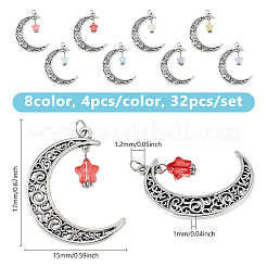 32 pz 8 colori pendenti in lega di stile tibetano&nbsp;PALLOY-DC00016