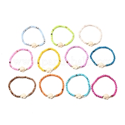 11 bracciale elastico con perline rotonde in giada persiana naturale e perline sintetiche turchesi tinte&nbsp;BJEW-JB12005