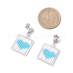 Pendientes colgantes de corazón con cuentas de vidrio cuadradas hechos a mano&nbsp;EJEW-MZ00559-05