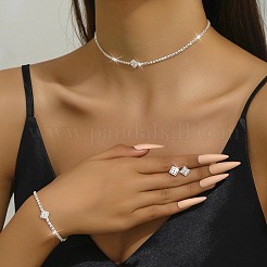 Messing-Strass-Armbänder & Ohrstecker & Anhänger-Halsketten-Sets&nbsp;FS-WG2806F-03