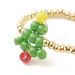 Weihnachtsbaum Glassamen & Fingerring aus Messingperlen&nbsp;RJEW-TA00038
