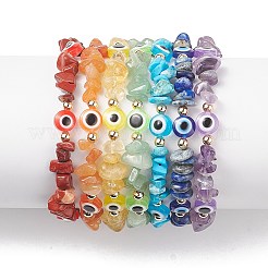 7 Stück Natur- und Synthetik-Edelsteinsplitter und Harz-Edelstein-Perlen-Stretch-Armbänder&nbsp;BJEW-JB08814