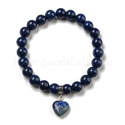 Pulseras elásticas con cuentas teñidas de lapislázuli natural redondo de 8.5 mm&nbsp;BJEW-C074-01K