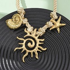 Colliers en corde torsadée en polyester avec pendentif en forme de conque en acier inoxydable 304&nbsp;NJEW-D340-05G
