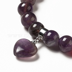 Braccialetto elasticizzato con perline di ametista naturale e pietre preziose miste con ciondolo a cuore per donna&nbsp;BJEW-K164-B24