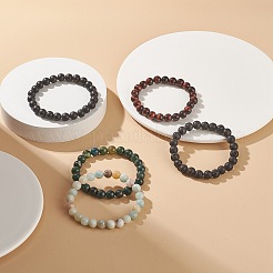 5 pièces 5 style naturel mélangé pierres précieuses rondes perlées bracelets extensibles ensemble pour hommes femmes&nbsp;BJEW-JB08871