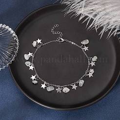Fußkettchen mit natürlichen weißen Mondsteinsplittern und Sternanhängern&nbsp;AJEW-AN00512-02