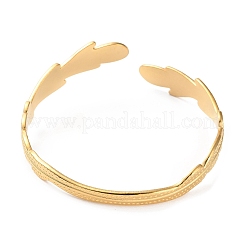 Bracelets manchettes en forme de plume en acier inoxydable 304&nbsp;BJEW-F457-13G