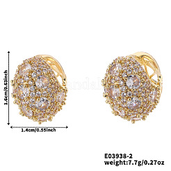 Elegantes pendientes de aro redondos y planos de latón con circonitas cúbicas transparentes&nbsp;GD5823-2