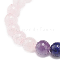 Rectangle de quartz rose naturel et bracelet extensible perlé de pierres mélangées&nbsp;BJEW-JB08981-05