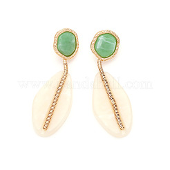 Boucles d'oreilles pendantes plates rondes avec clous ovales en alliage de zinc et résine&nbsp;FS-WGF40BC-01