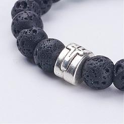 Braccialetti elasticizzati con perle di roccia lavica naturale&nbsp;BJEW-JB02854