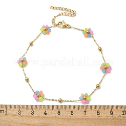 Fußkettchen aus 304 Edelstahl und Kunststein mit Gänseblümchen-Blumenkette für Damen&nbsp;AJEW-B031-01G-01