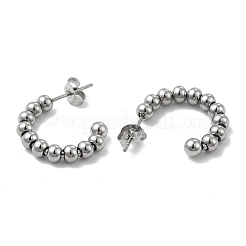 Orecchini a bottone a forma di C con perline rotonde in acciaio inossidabile 304 anti-ossidazione&nbsp;STAS-P319-37P