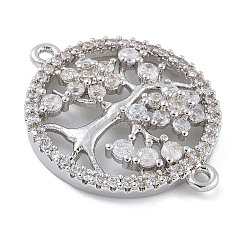 Crémaillère en laiton plaqué zircone cubique transparent rond plat avec breloques de connecteur d'arbre&nbsp;X-KK-A234-033P