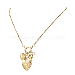 Colliers pendentifs médaillon en acier inoxydable en forme de cœur avec perle de coquillage pour femmes&nbsp;NJEW-JN05954