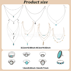 15 stücke 15 stil oval & teardrop & feder synthetische türkis anhänger multi-schicht halsketten & finger ringe&nbsp;SJEW-AN0001-43