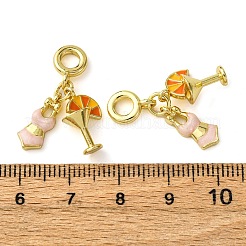 Europäischer Anhänger aus Messing mit rosa und orangefarbener Emaille&nbsp;KK-F911-13G