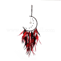 Filet/toile tissé de lune avec décoration de pendentif en plumes&nbsp;HJEW-I013-05