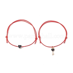 Set di braccialetti con perline intrecciate in lega di smalto a forma di cuore e chiave di scheletro da 8 pz&nbsp;BJEW-JB09772-S