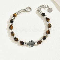 Pulseras de cuentas de hematita sintética no magnética y ojo de tigre natural para uso diario y fiestas&nbsp;EA3590-1
