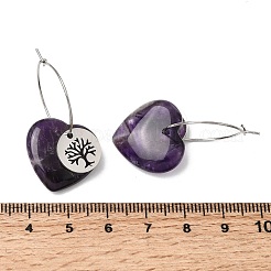 Orecchini a cerchio da donna in ametista naturale e acciaio inossidabile 304&nbsp;EJEW-G475-05P-06