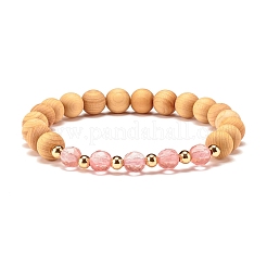 Ensemble de bracelets extensibles à perles rondes en quartz et bois de cerisier synthétique 4pcs 4 styles&nbsp;BJEW-JB07626