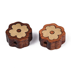 Mala in legno di sandalo naturale e perline in ottone&nbsp;WOOD-T032-33E