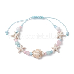 Seestern- und schildkrötengefärbtes natürliches Malaysia-Jade- und synthetisches türkisfarbenes geflochtenes Perlenarmband&nbsp;BJEW-JB09950