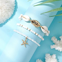 3 stücke 3 arten glas Saatperlen stretch armbänder & charme armbänder & natürliche gemischte kauri shell perlen geflochtene armbänder&nbsp;BJEW-TA00639