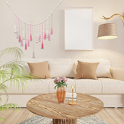 Pompon en corde de coton tissé à la main de style bohème avec perles en bois&nbsp;FIND-WH20019-136A-02