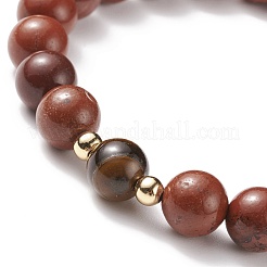 3 pièces 3 styles de jaspe rouge naturel & oeil de tigre & ensembles de bracelets extensibles en bois&nbsp;BJEW-JB08357