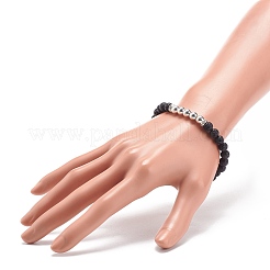 Rundes Stretch-Armband aus natürlichem Lavagestein und synthetischem Hämatit&nbsp;BJEW-JB08580