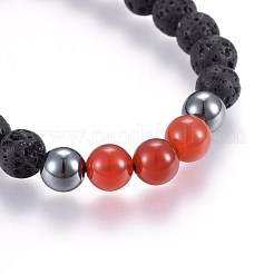 Natürliches Lavastein und nicht magnetische synthetische Hämatitperlen geflochtene Perlenarmbänder&nbsp;BJEW-JB03975-07
