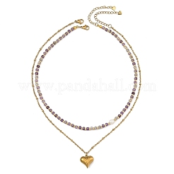 Collane a doppio strato con ciondolo in acciaio inossidabile 304&nbsp;NJEW-JN06643-02