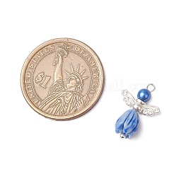 Perline di fiori di resina opaca con perline rotonde di perle di vetro e perline di ali di fata in lega in stile tibetano e perni con testa a sfera in ottone pendenti&nbsp;PALLOY-JF03594-02