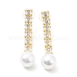 Clous d'oreilles pendants en cristal avec strass et perle d'imitation&nbsp;EJEW-C037-02A-LG