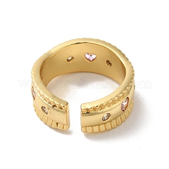 Offene Manschettenringe aus Messing mit Herz-Mikropflaster und Zirkonia für Damen&nbsp;RJEW-G320-02G